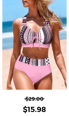 ROTITA Drawstring Pink Tribal Print Bikini Top