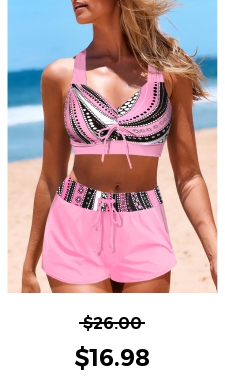 ROTITA Criss Cross Pink Geometric Print Bikini Top