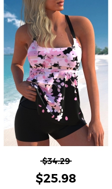 ROTITA Floral Print Wide Strap Pink Tankini Top