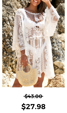 White Embroidered Cage Neck Sheer Cover Up