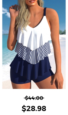 ROTITA Handkerchief Hem Contrast Navy Tankini Top