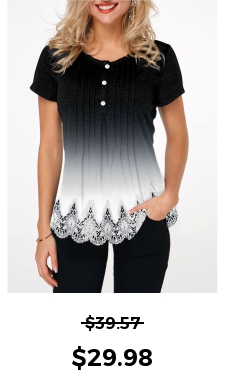 ROTITA Gradient Button Detail Lace Hem T Shirt