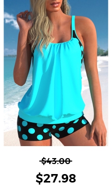ROTITA Fake 2in1 Cyan Polka Dot Tankini Top