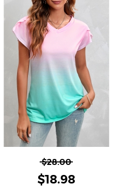 V Neck Ombre Short Sleeve T Shirt