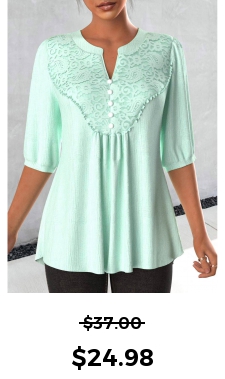 ROTITA Lace Light Green Split Neck Blouse
