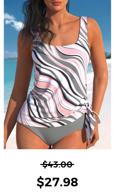 ROTITA Tie Dark Grey Striped Tankini Top
