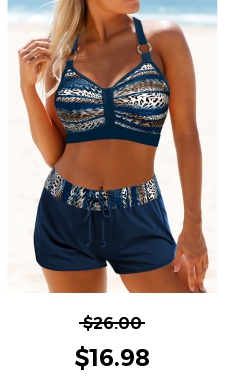 ROTITA Metal Ring Peacock Blue Leopard Bikini Top