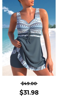 ROTITA Criss Cross Dusty Blue Tribal Print Swimdress Top