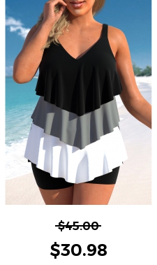 ROTITA Handkerchief Hem Plus Size Black Tankini Top