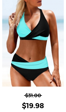 ROTITA Tie Back Contrast Black Bikini Top