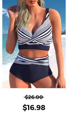 ROTITA Criss Cross Navy Striped Bikini Top