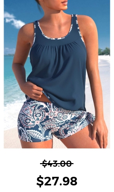 ROTITA Bowknot Navy Paisley Print Tankini Top