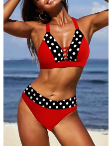 ROTITA Criss Cross Red Polka Dot Bikini Top
