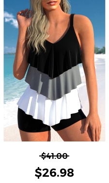 ROTITA Handkerchief Hem Contrast Black Tankini Top