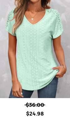 ROTITA Lace Mint Green V Neck T Shirt