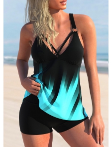 ROTITA Criss Cross Cyan Ombre Tankini Top