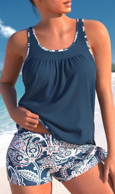 ROTITA Bowknot Navy Paisley Print Tankini Top