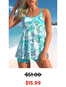 ROTITA Cyan Tribal Print Wide Strap Tankini Set