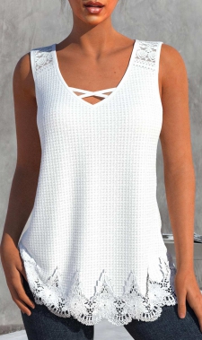 ROTITA Lace White V Neck Tank Top