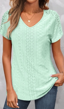 ROTITA Lace Mint Green V Neck T Shirt