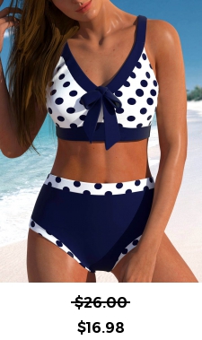 ROTITA Patchwork Navy Polka Dot Bikini Top