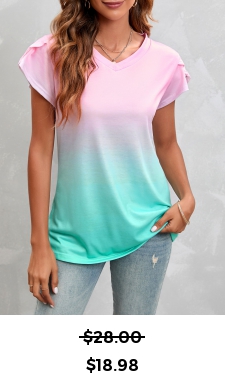 V Neck Ombre Short Sleeve T Shirt