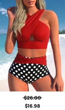 ROTITA Criss Cross Wide Strap Red Bikini Top