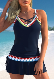ROTITA Circular Ring Navy African Tribal Print Tankini Top