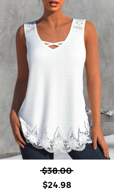 ROTITA Lace White V Neck Tank Top