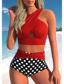 ROTITA Criss Cross Wide Strap Red Bikini Top