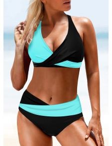ROTITA Tie Back Contrast Black Bikini Top