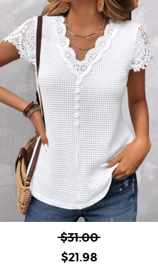 ROTITA Lace White V Neck Short Sleeve T Shirt