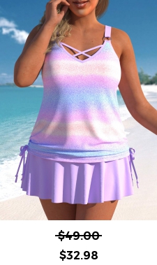 ROTITA Plus Size Criss Cross Ombre Tankini Top