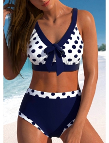 ROTITA Patchwork Navy Polka Dot Bikini Top