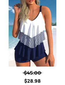 ROTITA Handkerchief Hem Contrast Navy Tankini Top