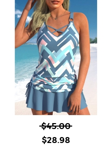 ROTITA Drawstring Dusty Blue Geometric Print Tankini Top