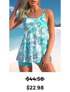 ROTITA Cyan Tribal Print Wide Strap Tankini Set