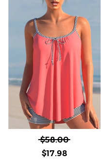 ROTITA Striped Coral Red Bowknot Tankini Set