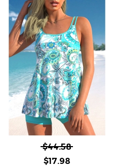ROTITA Cyan Tribal Print Wide Strap Tankini Set