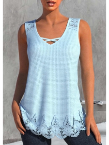 ROTITA Lace Light Blue V Neck Tank Top