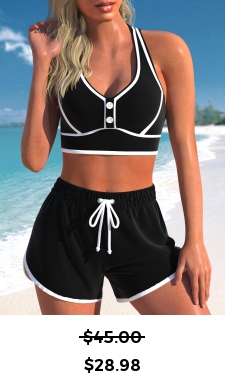 ROTITA Quick Drying Criss Cross Black High Waisted Bikini Set