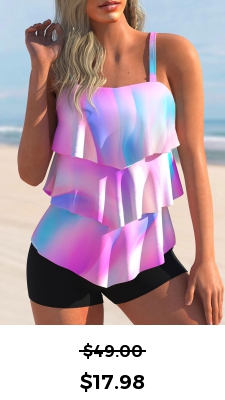 ROTITA Ombre Multi Color Layered Hem Tankini Top