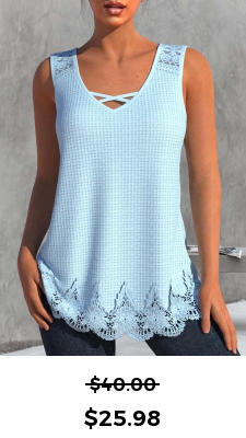 ROTITA Lace Light Blue V Neck Tank Top