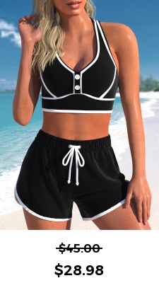 ROTITA Quick Drying Criss Cross Black High Waisted Bikini Set