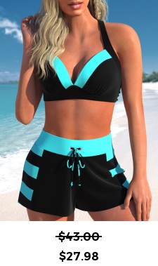 ROTITA Patchwork Black Striped High Waisted Bikini Set