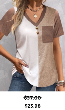 ROTITA Pocket Light Camel V Neck T Shirt