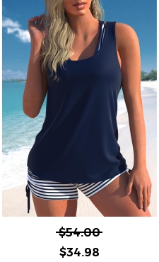 ROTITA Three-Piece Navy Striped Mid Waisted Tankini Set