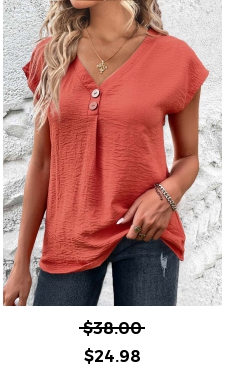 ROTITA Button Coral V Neck Short Sleeve Blouse