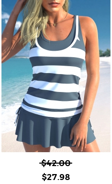 ROTITA Fake 2in1 Dark Grey Striped Tankini Top