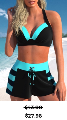 ROTITA Patchwork Black Striped High Waisted Bikini Set